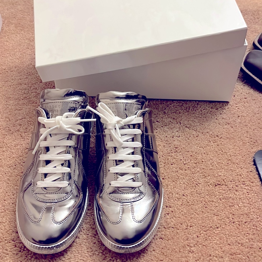 Maison Margela metallic silver slip on sneakers. Super cool. Only worn once.